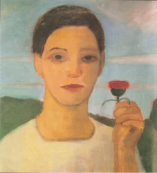 Portrait of Sister Herma with Artichoke Blossom in Raised Hand